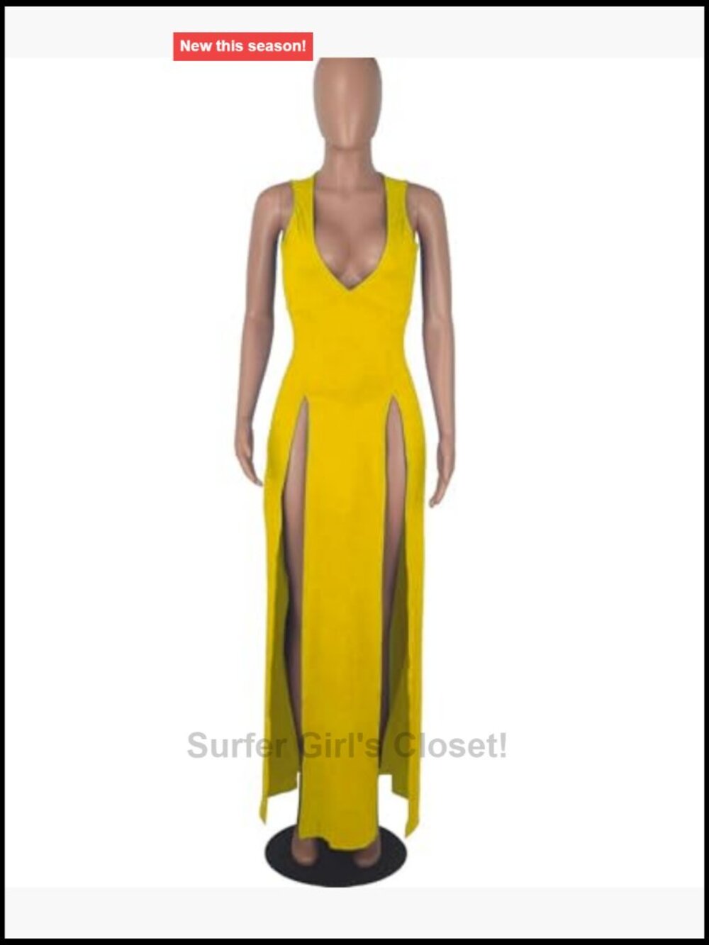 Sexy Deep V Neck High Slit Maxi Dress Sleeveless Club Night Out - Picture 5 of 5